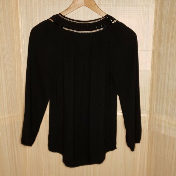 Daniel Rainn Womens Black Flowy Blouse With Boho Neckline Small - Picture 2 of 8